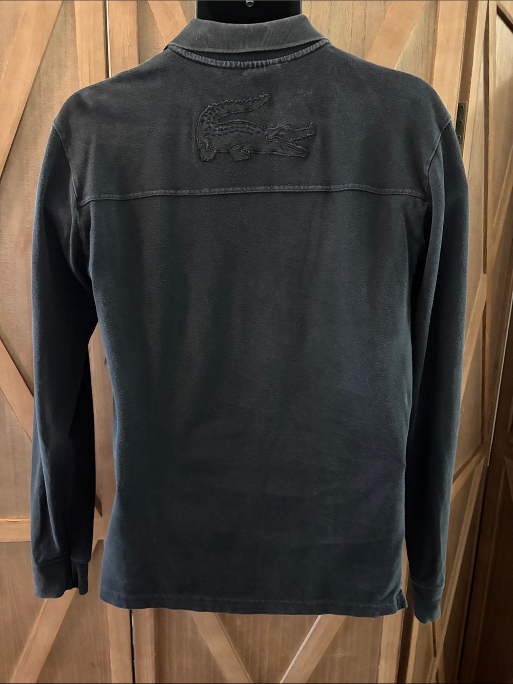 LACOSTE Long Sleeve Polo Vintage Large Embroidered Back Crocodile Black SIZE 4/M